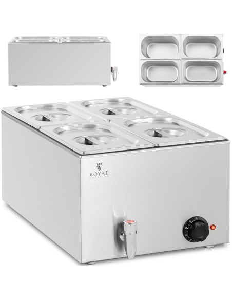 Bain marie elektrinis šildytuvas su čiaupu 4 x GN 1/4 600 W Bain marie elektrinis šildytuvas su čiaupu 4 x GN 1/4 600 W
