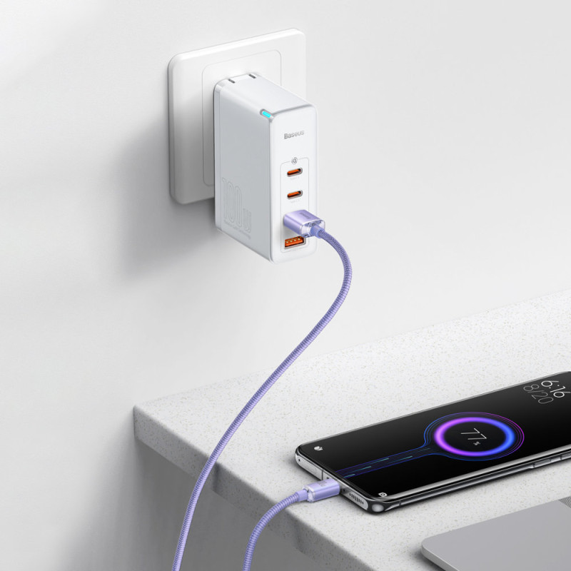 Kabelio laidas greitam įkrovimui ir duomenų perdavimui USB USB-C 100W 2m violetinė