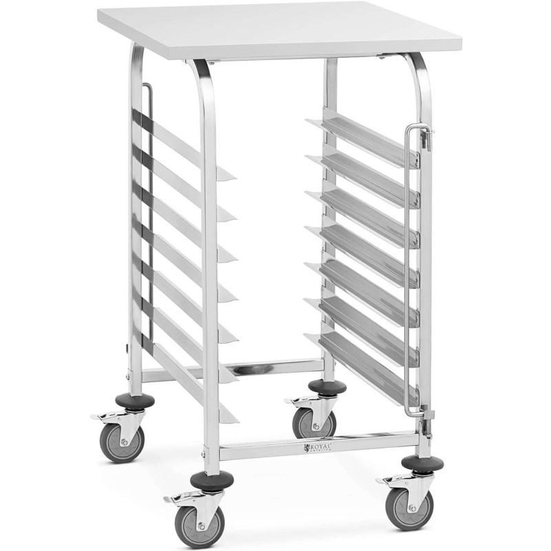 Maitinimo vežimėlis su lentyna 7 padėklams 60 x 60 cm su lentyna transportuoti