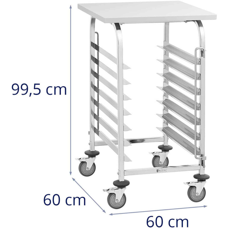 Maitinimo vežimėlis su lentyna 7 padėklams 60 x 60 cm su lentyna transportuoti