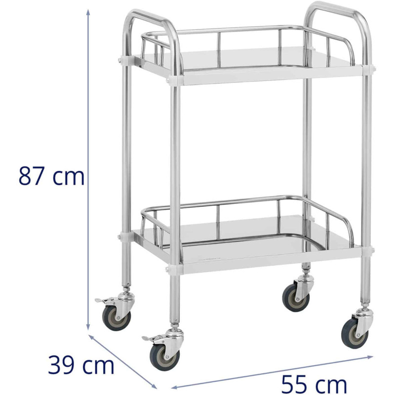 Laboratorinis vežimėlis STEEL 2 lentynos 2 rankenos 55 x 39 x 87 cm