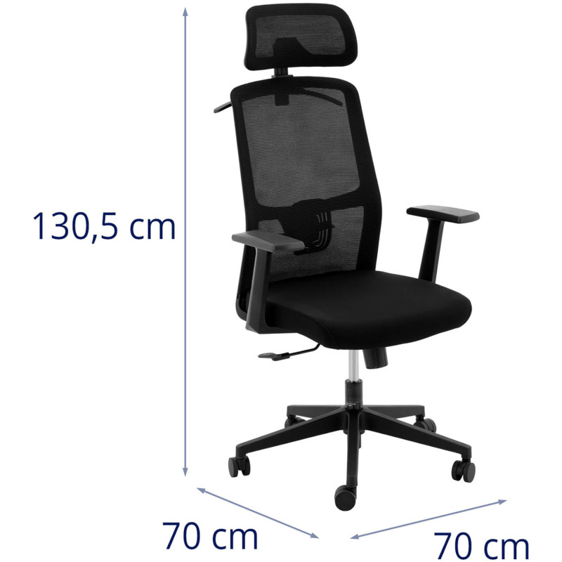 Ergonomiška biuro kėdė su tinkliniu atlošu, galvos atrama ir kabykla, aukštis 47-57 cm