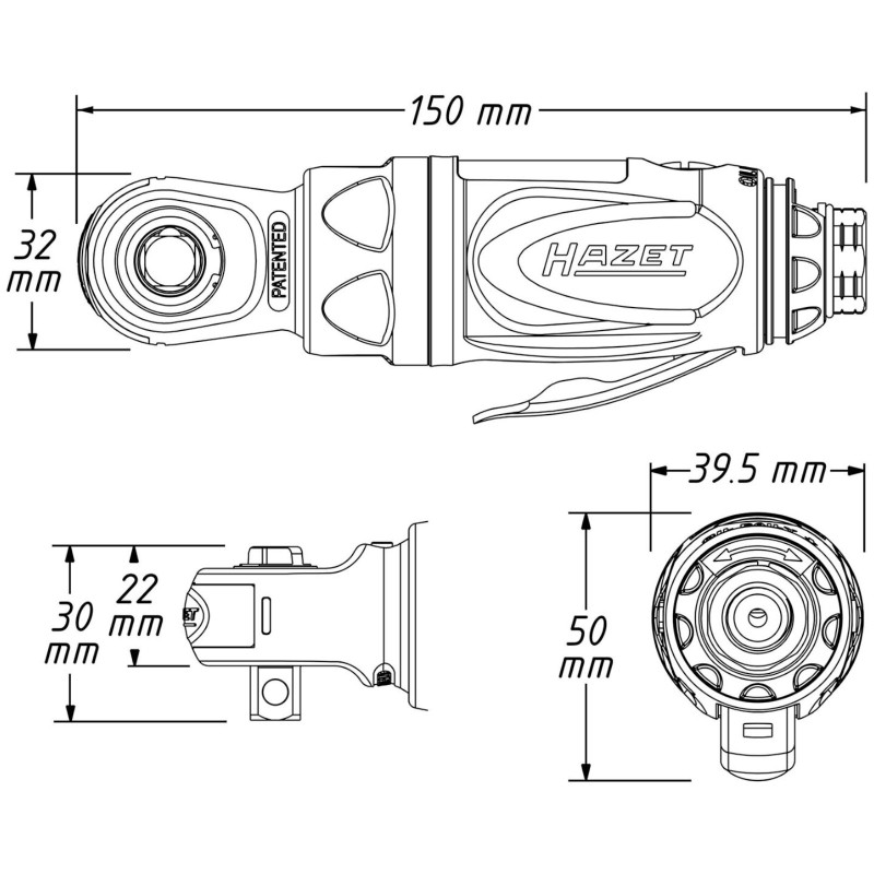 Pneumatinis reketas 10 mm 3/8'' 54 Nm 103 l/min Hazet
