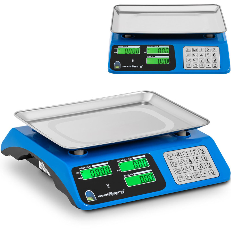 LCD parduotuvės svarstyklės 34 x 24 cm 40 kg / 2 g mėlyna