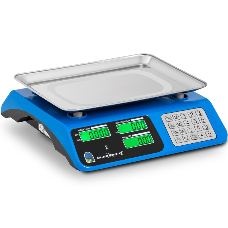 LCD parduotuvės svarstyklės 34 x 24 cm 40 kg / 2 g mėlyna