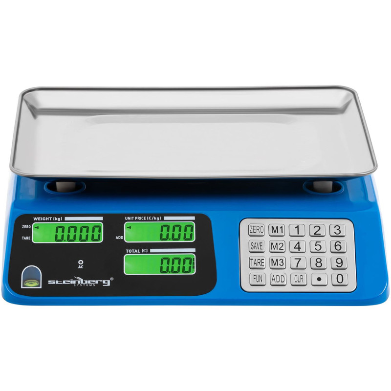 LCD parduotuvės svarstyklės 34 x 24 cm 40 kg / 2 g mėlyna