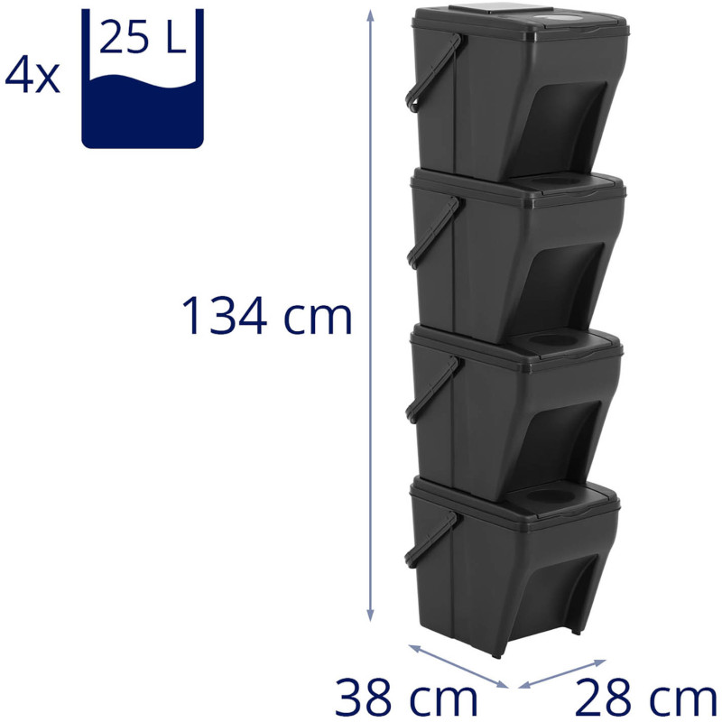 Šiukšlių rinkinys atliekų rūšiavimo konteineriams 4 x 25 l