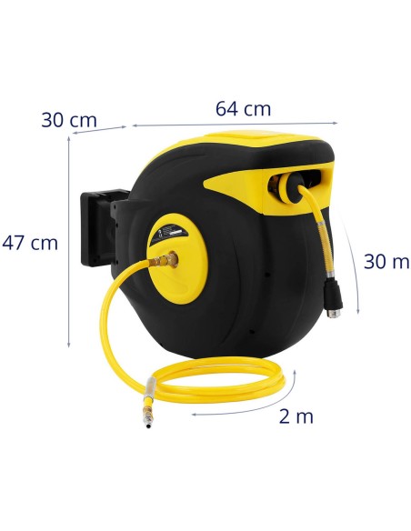 Žarna Pneumatinė slėgio žarna ant ritės, automatinis būgnas 18 bar 30 m + 2 m Žarna Pneumatinė slėgio žarna ant ritės, automatinis būgnas 18 bar 30 m + 2 m