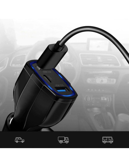 Automobilinis pakrovėjas 2xUSB ir USB C juodas