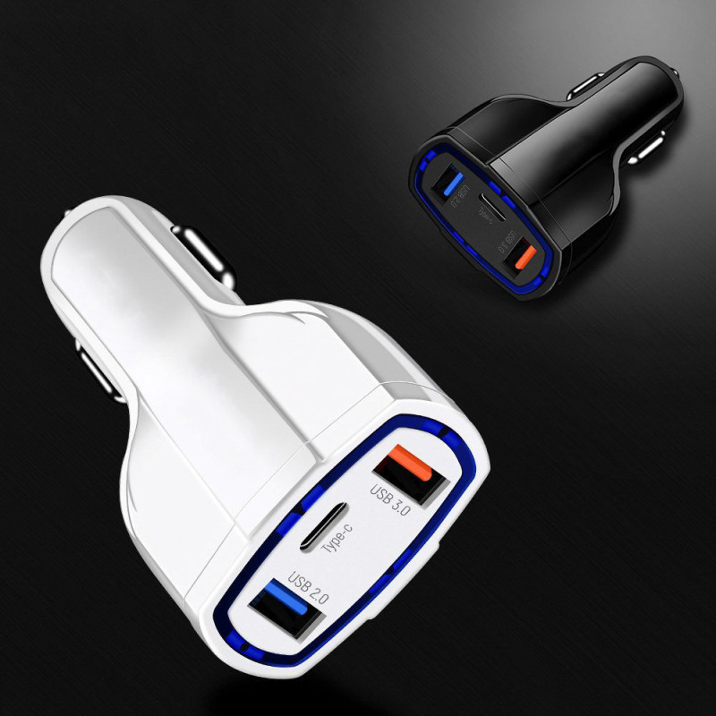 Automobilinis pakrovėjas 2xUSB ir USB C juodas