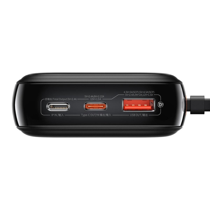 Maitinimo bankas su greitu įkrovimu 20000mAh 22,5W QC-PD-SCP-FCP USB-C kabelis juodas