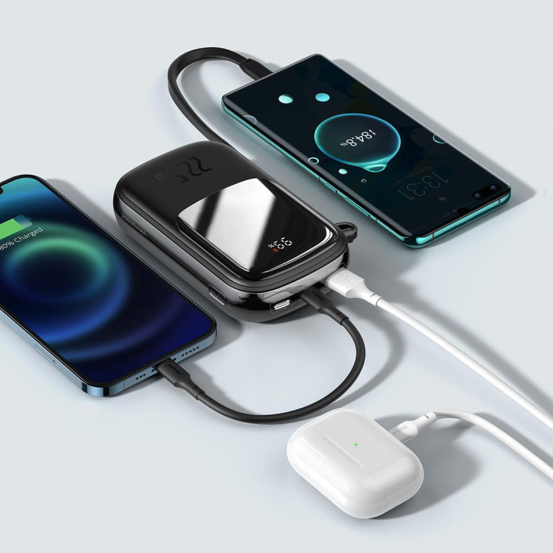 Maitinimo bankas su greitu įkrovimu 20000mAh 22,5W QC-PD-SCP-FCP USB-C kabelis juodas