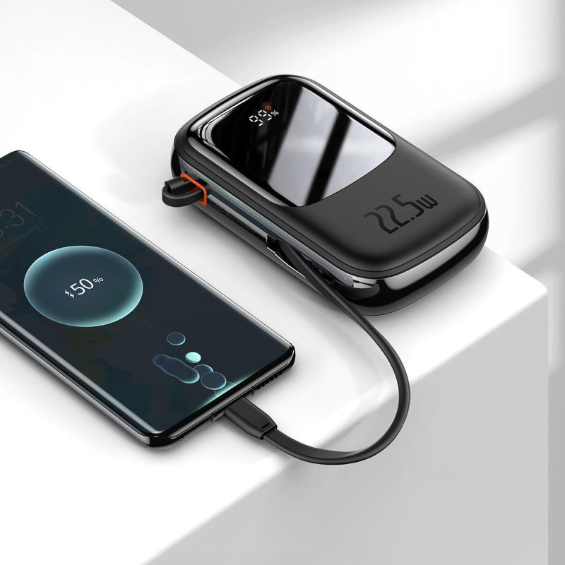 Maitinimo bankas su greitu įkrovimu 20000mAh 22,5W QC-PD-SCP-FCP USB-C kabelis juodas
