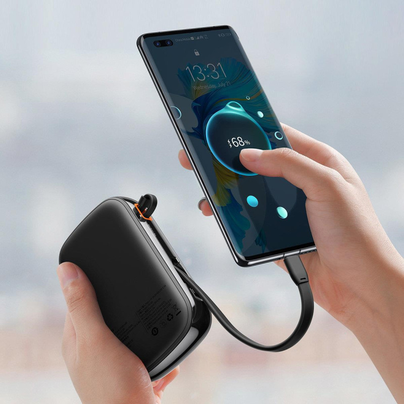 Maitinimo bankas su greitu įkrovimu 20000mAh 22,5W QC-PD-SCP-FCP USB-C kabelis juodas