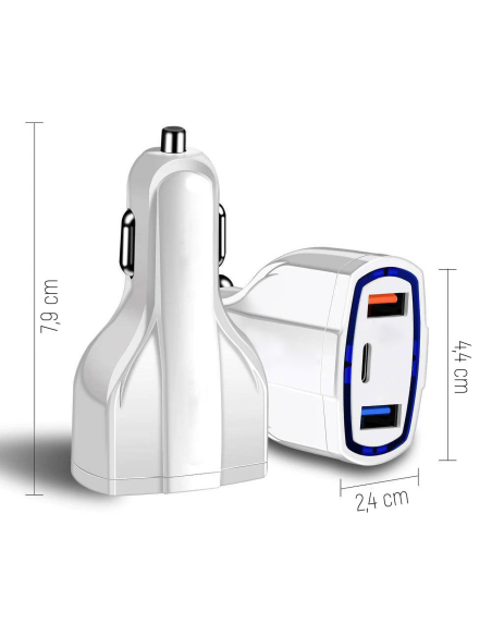 Automobilinis pakrovėjas 2xUSB ir USB C juodas