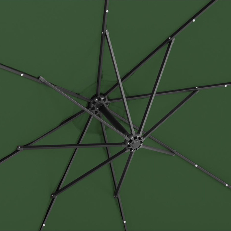 Sodo skėtis ant rankos, apvalus pakreipiamas su LED apšvietimu, sk. 300 cm žalia