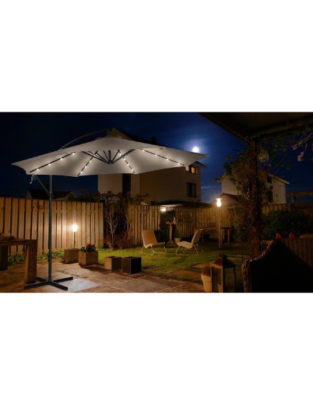 Sodo skėtis ant rankos, apvalus pakreipiamas su LED apšvietimu, sk. 300 cm kremas Sodo skėtis ant rankos, apvalus pakreipiamas su LED apšvietimu, sk. 300 cm kremas