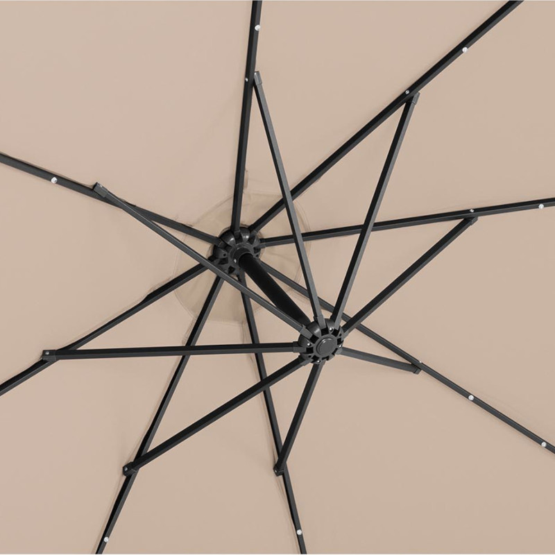 Sodo skėtis ant rankos, apvalus pakreipiamas su LED apšvietimu, sk. 300 cm kremas