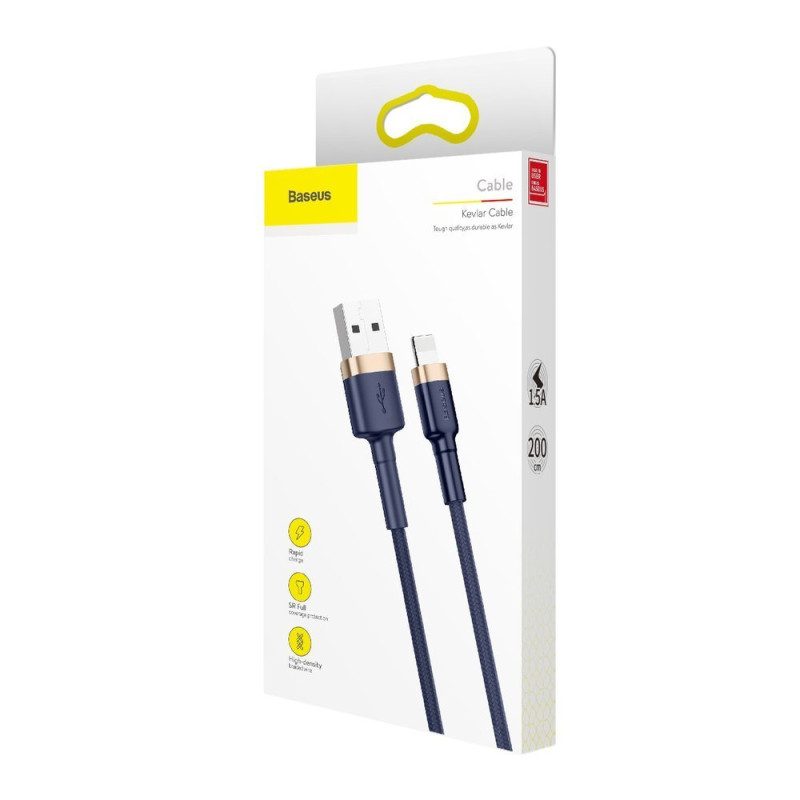 Patvarus nailoninis laidas USB laidas Iphone Lightning QC3.0 1.5A 2M mėlynas
