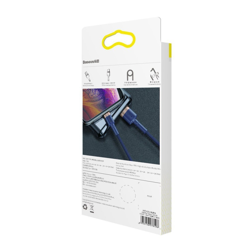 Patvarus nailoninis laidas USB laidas Iphone Lightning QC3.0 1.5A 2M mėlynas