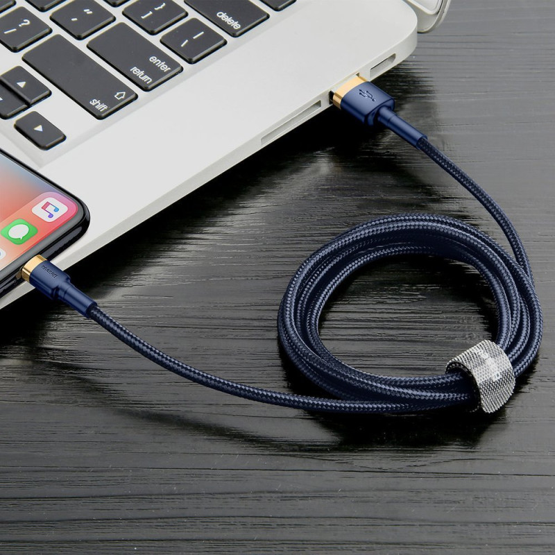 Patvarus nailoninis laidas USB laidas Iphone Lightning QC3.0 1.5A 2M mėlynas