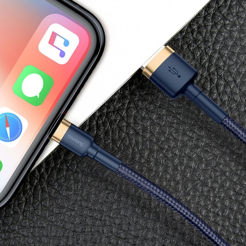 Patvarus nailoninis laidas USB laidas Iphone Lightning QC3.0 1.5A 2M mėlynas