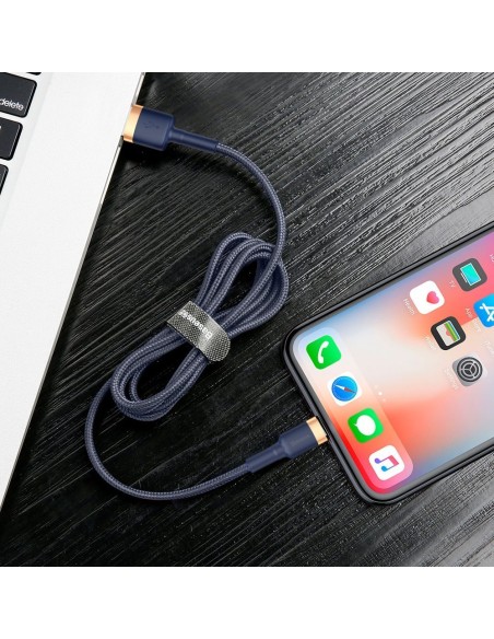 Patvarus nailoninis laidas USB laidas Iphone Lightning QC3.0 1.5A 2M mėlynas Patvarus nailoninis laidas USB laidas Iphone Lightning QC3.0 1.5A 2M mėlynas