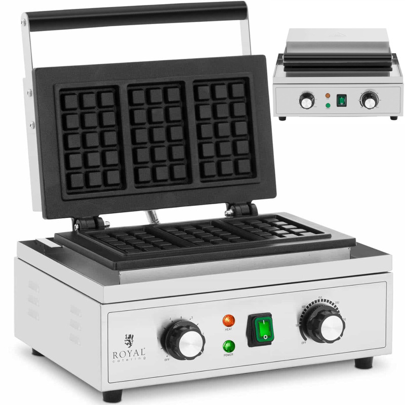 Stačiakampė vaflinė 3 belgiškiems vafliams TEFLON 1500 W Stačiakampė vaflinė 3 belgiškiems vafliams TEFLON 1500 W