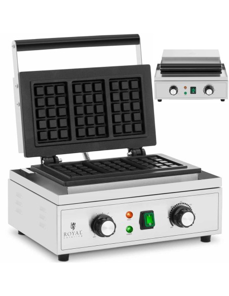 Stačiakampė vaflinė 3 belgiškiems vafliams TEFLON 1500 W Stačiakampė vaflinė 3 belgiškiems vafliams TEFLON 1500 W
