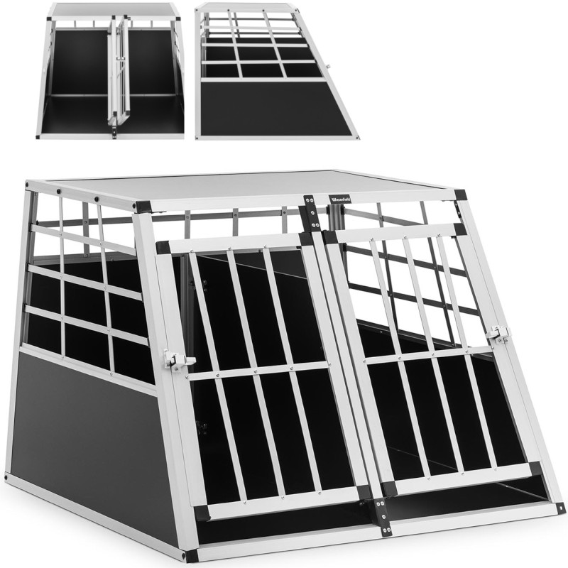 Trapecijos formos metalinis narvas šunims vežti su pertvara 95 x 85 x 70 cm Trapecijos formos metalinis narvas šunims vežti su pertvara 95 x 85 x 70 cm