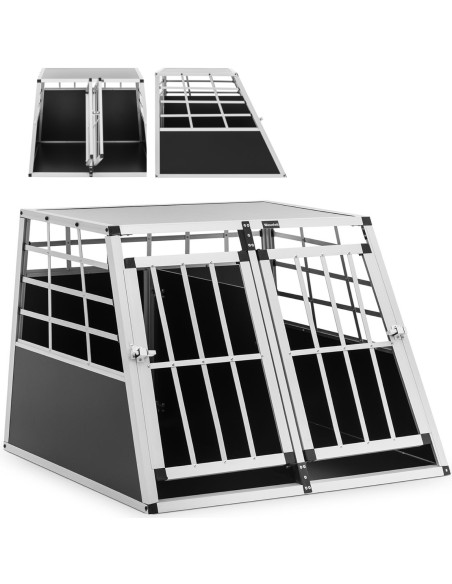 Trapecijos formos metalinis narvas šunims vežti su pertvara 95 x 85 x 70 cm Trapecijos formos metalinis narvas šunims vežti su pertvara 95 x 85 x 70 cm