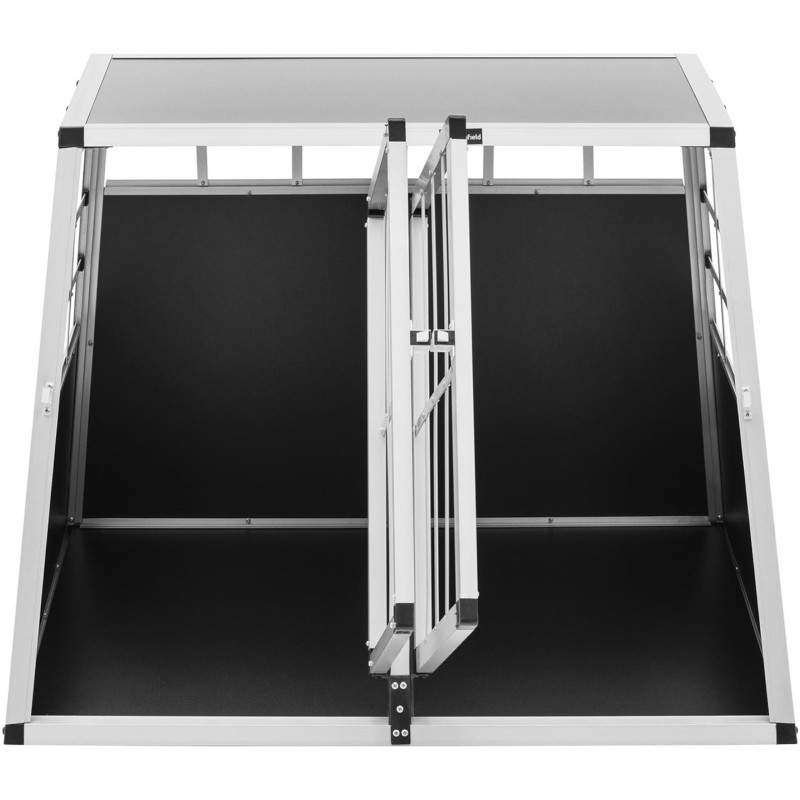 Trapecijos formos metalinis narvas šunims vežti su pertvara 95 x 85 x 70 cm
