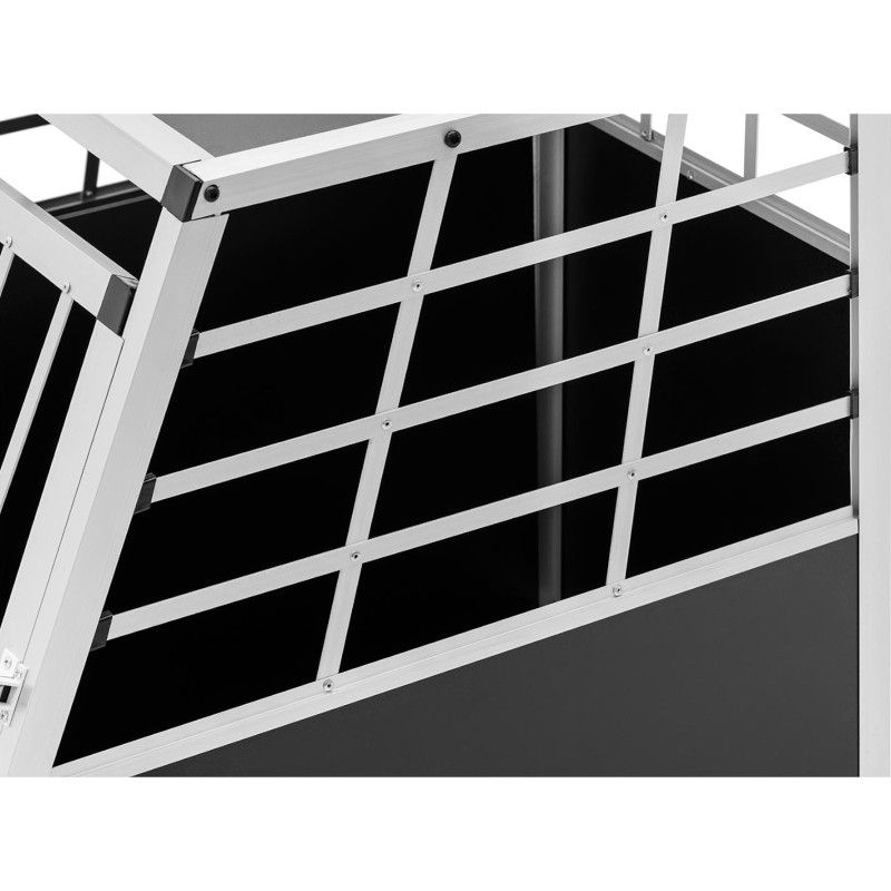 Trapecijos formos metalinis narvas šunims vežti su pertvara 95 x 85 x 70 cm