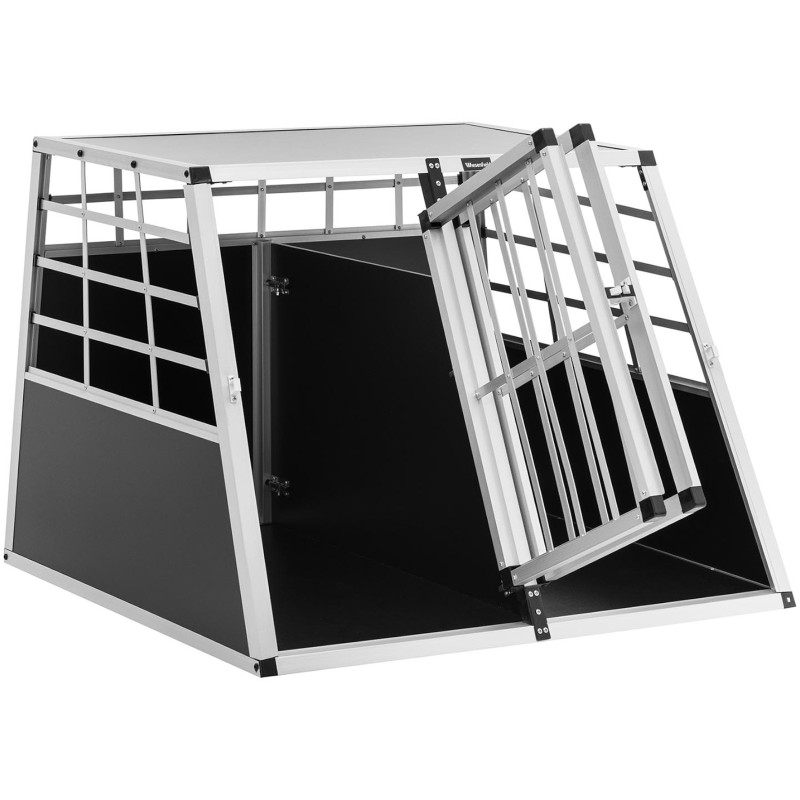 Trapecijos formos metalinis narvas šunims vežti su pertvara 95 x 85 x 70 cm