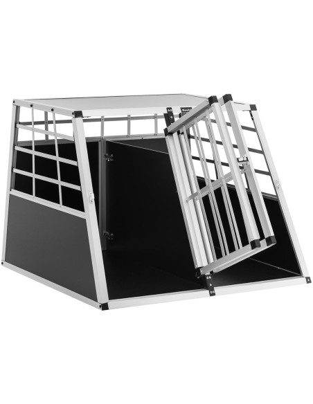 Trapecijos formos metalinis narvas šunims vežti su pertvara 95 x 85 x 70 cm Trapecijos formos metalinis narvas šunims vežti su pertvara 95 x 85 x 70 cm