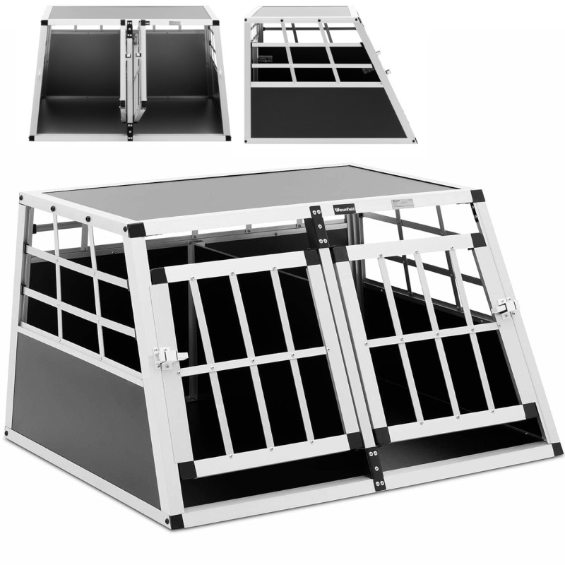 Trapecijos formos metalinis narvas šunims vežti su pertvara 70 x 90 x 50 cm Trapecijos formos metalinis narvas šunims vežti su pertvara 70 x 90 x 50 cm