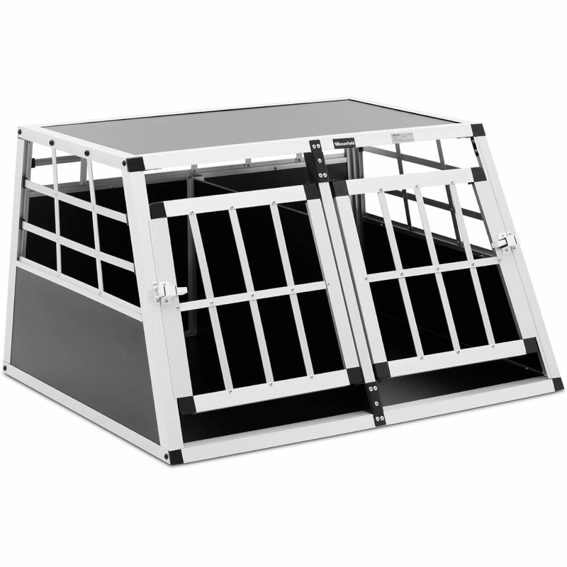 Trapecijos formos metalinis narvas šunims vežti su pertvara 70 x 90 x 50 cm