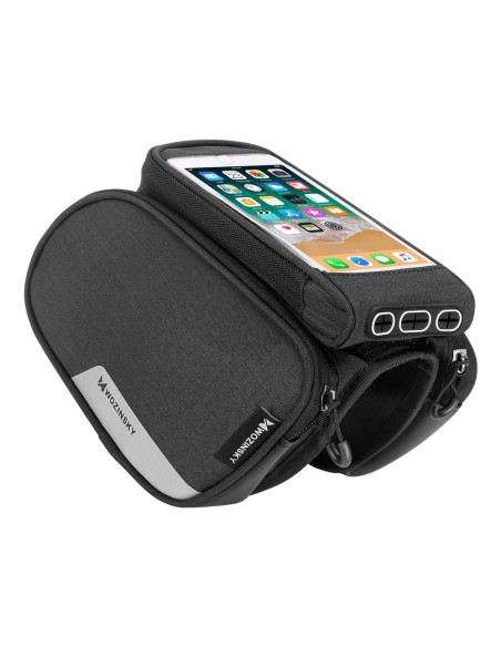 Dviračio rėmo krepšys + nuimamas telefono maišelis iki 6,5" 1,5l juodas