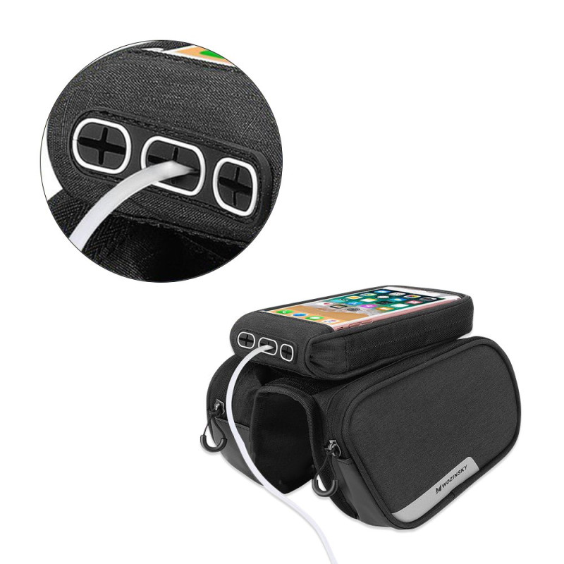 Dviračio rėmo krepšys + nuimamas telefono maišelis iki 6,5" 1,5l juodas