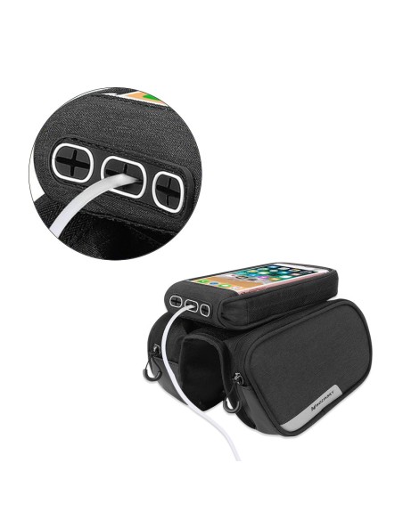 Dviračio rėmo krepšys + nuimamas telefono maišelis iki 6,5" 1,5l juodas