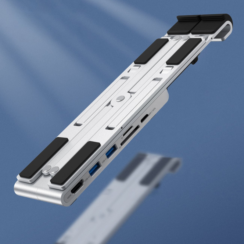 Stovas nešiojamam kompiuteriui PD USB-C HDMI 2xUSB-A 1xUSB-C 1xSD 1xTF juodas