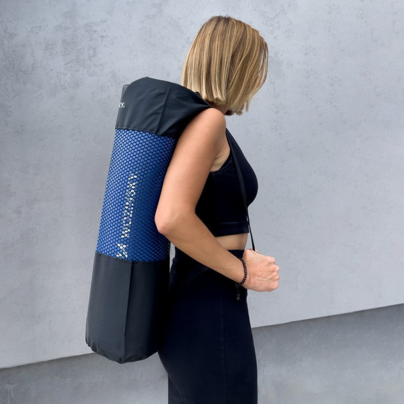 Mankštos kilimėlis 181 x 63 x 0,9 cm storio jogos kilimėlis mėlynas