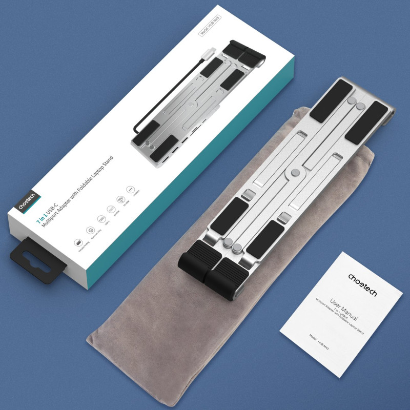 Stovas nešiojamam kompiuteriui PD USB-C HDMI 2xUSB-A 1xUSB-C 1xSD 1xTF juodas