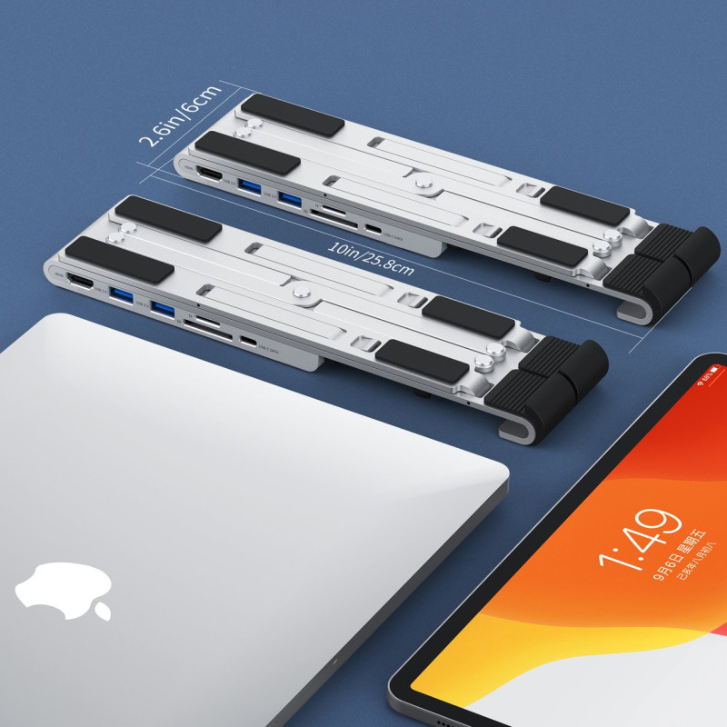 Stovas nešiojamam kompiuteriui PD USB-C HDMI 2xUSB-A 1xUSB-C 1xSD 1xTF juodas