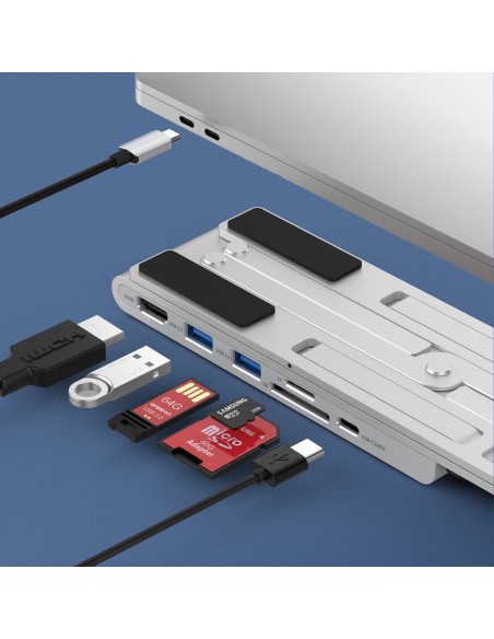 Stovas nešiojamam kompiuteriui PD USB-C HDMI 2xUSB-A 1xUSB-C 1xSD 1xTF juodas Stovas nešiojamam kompiuteriui PD USB-C HDMI 2xUSB-A 1xUSB-C 1xSD 1xTF juodas