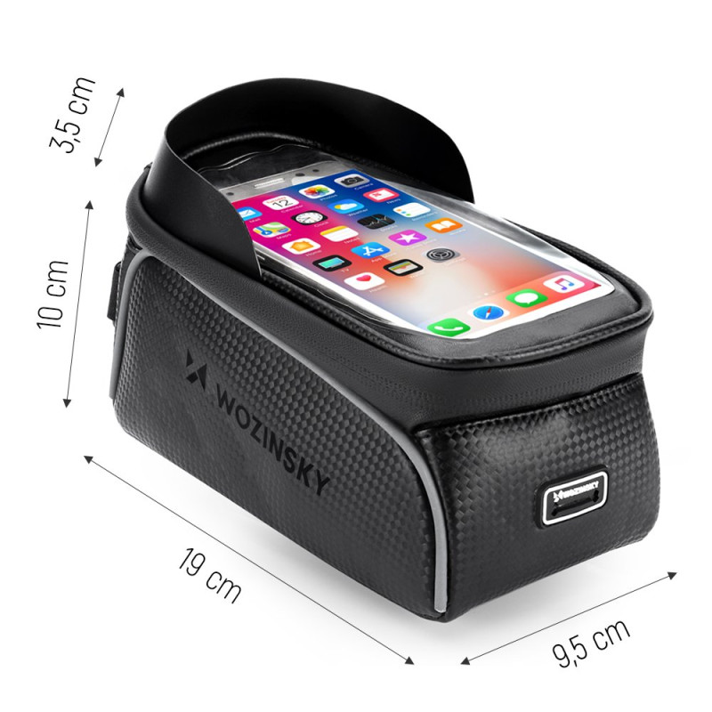 Dviračio rėmo krepšys su telefono dėklu 2 l juodos spalvos