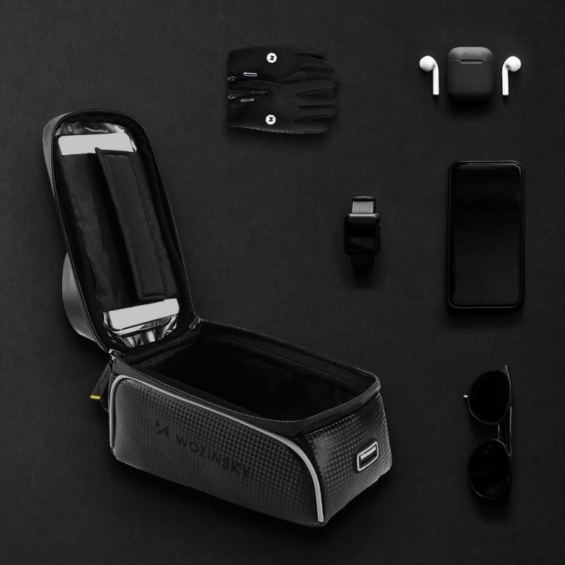 Dviračio rėmo krepšys su telefono dėklu 2 l juodos spalvos