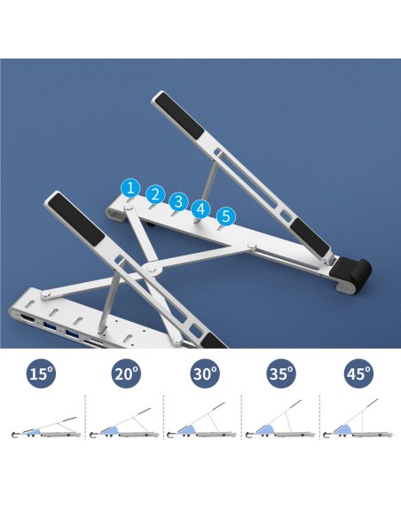 Stovas nešiojamam kompiuteriui PD USB-C HDMI 2xUSB-A 1xUSB-C 1xSD 1xTF juodas Stovas nešiojamam kompiuteriui PD USB-C HDMI 2xUSB-A 1xUSB-C 1xSD 1xTF juodas