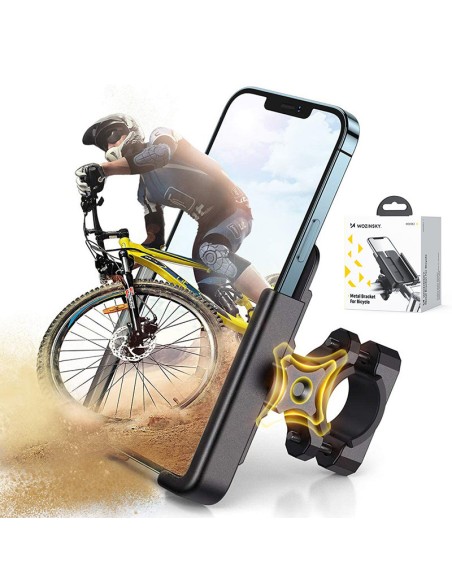 Metalinis dviračio telefono laikiklis. juodi motoroleriai