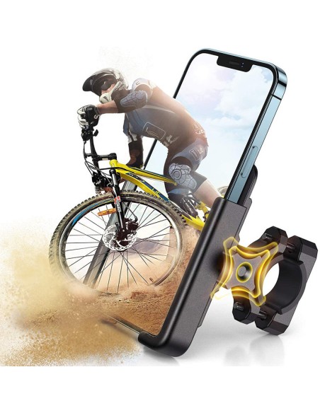 Metalinis dviračio telefono laikiklis. juodi motoroleriai